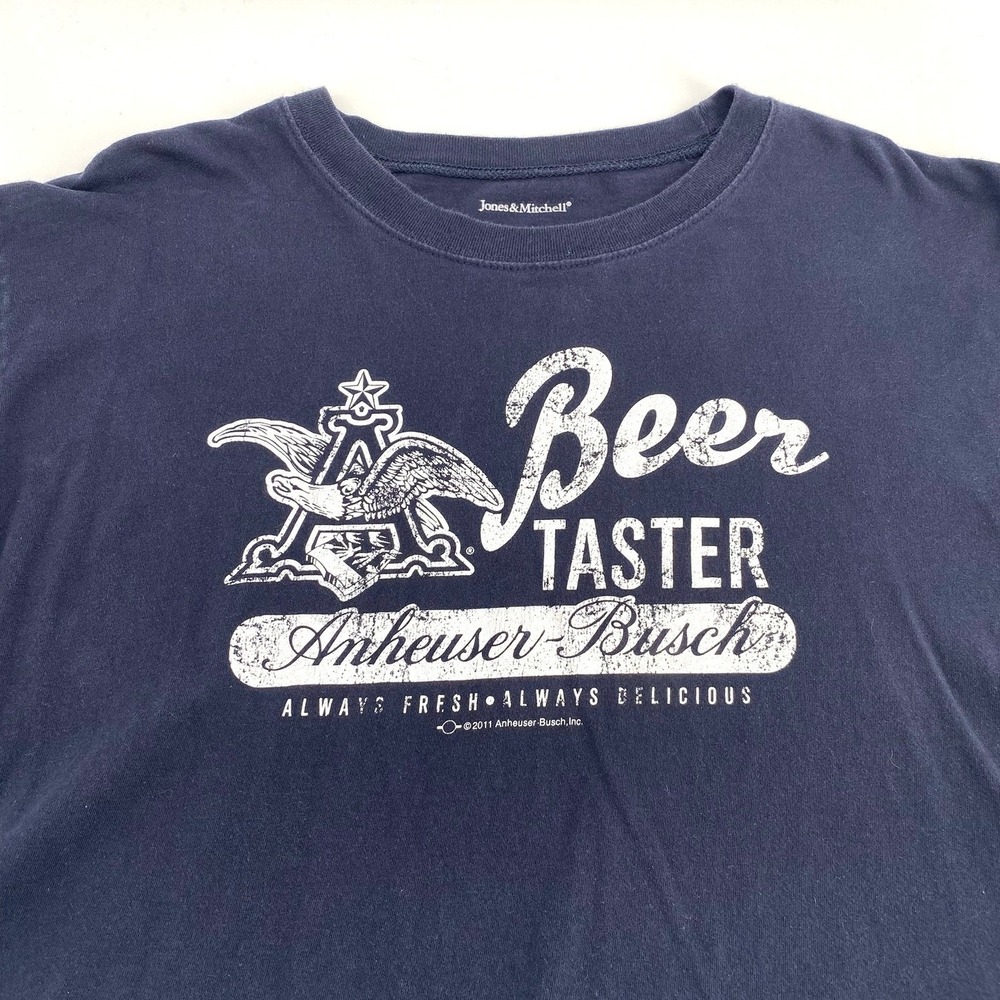 Vintage Unisex Anheuser Busch Beer Taster T Shirt 2XL Navy Blue Cotton